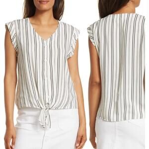 NWT como vintage striped linen blend sleeveless button up tie front top sz large
